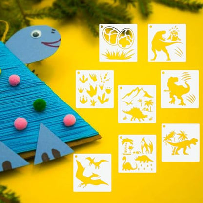 80 Pcs 5 x 5 Inch Stencils for Painting on Wood, Reusable Dinosaur Animal Mountain Plastic Stencils DIY Craft Paint Template Set for Wall Card Rock Home Decor - style: Dinosaur