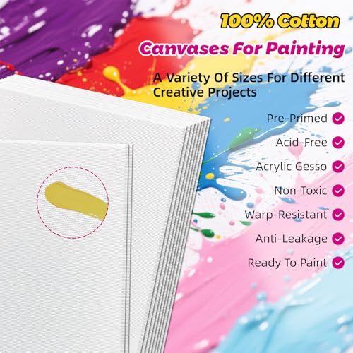 10 Pack 9"x12" Canvas Boards for Painting, Canvas Panels for Acrylics | 100% Cotton, Triple Primed Acid-Free, No Warp, Super Value Pack Panels for Birthday Party Gifts, Kids, Adults & Artists - size: 9x12" - 10Pack
