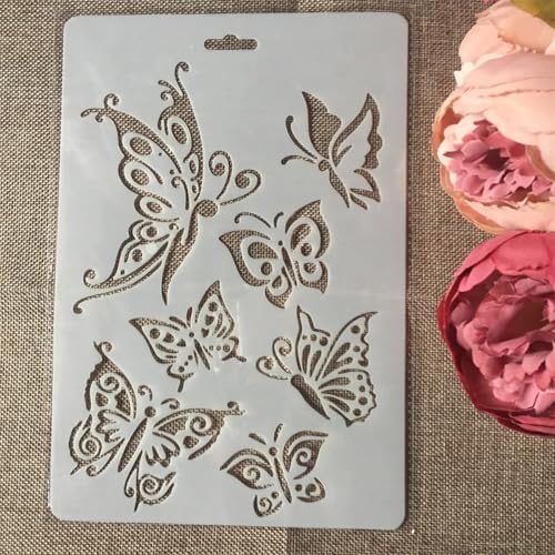 TIAMECH A4 Reusable Butterfly Stencil for Painting | Butterflies Layering Template, DIY Wall Art, Wood Furniture, Scrapbook & Crafts (8.3x11.7inch) - style: Butterflies