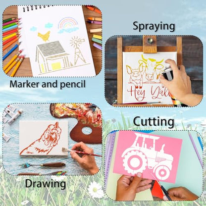 15 Piece Farmhouse Stencils - Reusable Farm Animal Stencils Template for Painting on Wood, Furniture, Fabric, Wall & DIY Crafts (Chicken, Cow, Pig, Horse) - style: 15 Farm animal