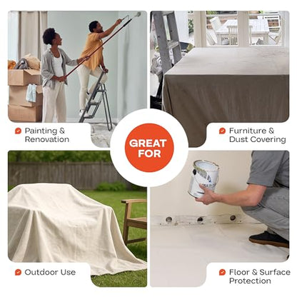 Canvas Drop Cloths 4' x 12', Pack of 4 - Reusable & Eco-Friendly Painters Drop Cloth for Furniture, Surfaces & Floor Protection - 100% Recycled Cotton Canvas Tarp for Home Renovation by IDL Packaging - size: 4' x 12', Pack of 4