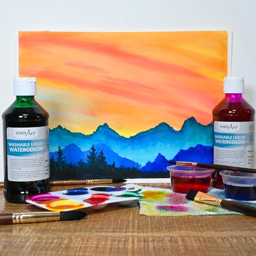Handy Art Washable Liquid Watercolor Paint, Metallic Brass, 8 oz Bottle | Ready to Use Concentrated Dye-Based Liquid, Deep Color Strength, Dilute with Water, Certified Safe AP Non-Toxic, Made in USA - color: Metallic Brass