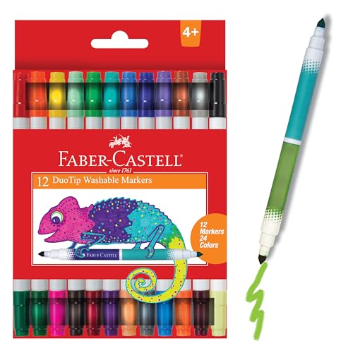 Faber-Castell DuoTip Washable Markers - 12 Markers, 24 Colors | Great for Summer Supplies (Ages 4+) - style: 12 Markers (24 Colors)