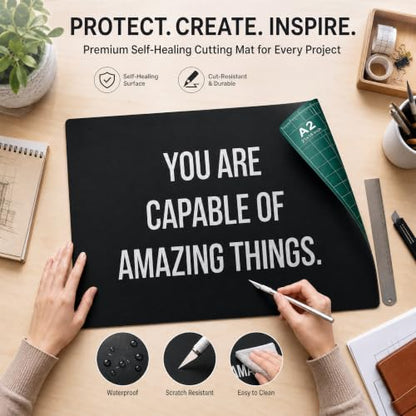 23" x 17" Self Healing PVC Cutting Mat, A2-Black or Green | A2, Double Sided, Gridded Rotary Cutting Board, For Craft, Quilting, Fabric, Scrapbooking, Sewing, Large - color: A2-Black or Green