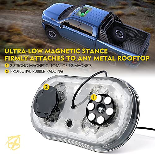 Xprite COB LED Rooftop Strobe Light Bar, Super Bright 19 Adjustable Lighting Modes with Magnetic Base for Construction Vehicles Tow Trucks Snowplow, White Green - color: White Green