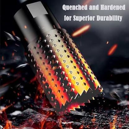 4PCS Rotary Burrs Set for 4-1/2", 5" & 6" Angle Grinders, 5/8"-11 Thread Grinder Attachments Wood Carving Drill Bits, Carbide Steel Power Carving Tools for Drilling, Hollowing, Slotting, Polishing