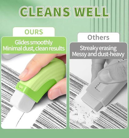 4+1 Pack Rubber Erasers Sliding Retractable Eraser - Green | Large White Erasers with 4 Refill Eraser for School Office Home Supplies Art Drawing, Push Pull Pencil Erasers for Kids Teens - color: Green