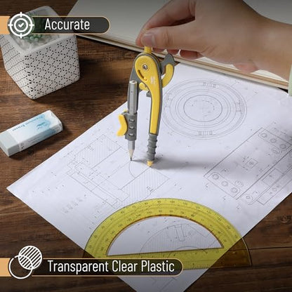 Mr. Pen- Geometry Compass and Protractor Set, 6 Inch Compass - color: Yellow, size: 1 Set