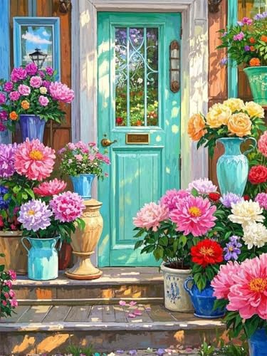 Garden Flowers Diamond Art Kits for Adults, Diamond Painting Kits for Adults for Beginners, DIY Flower Bed Diamond Dots Art Kits, 5D Full Round Drill Gem Art Painting Kits for Home Wall Decor, 12x16in - color: Garden Flowers