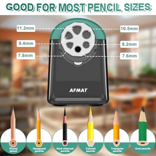 AFMAT PSX2 Heavy Duty Electric Pencil Sharpener 6 Holes, Classroom Pencil Sharpener for 6-11mm Pencils, Auto Stop, Super Fast, Save Pencils, School Teacher Must Have Pencil Sharpeners Plug in, Green - color: Green