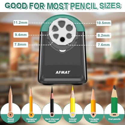 AFMAT PSX2 Heavy Duty Electric Pencil Sharpener 6 Holes, Classroom Pencil Sharpener for 6-11mm Pencils, Auto Stop, Super Fast, Save Pencils, School Teacher Must Have Pencil Sharpeners Plug in, Green - color: Green
