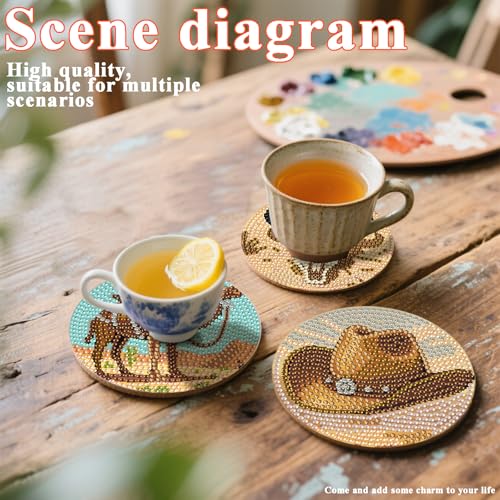 DOTSOPS 8 Pcs Cowboy Diamond Painting Coasters with Holder for Beginners - color: Ecowboy