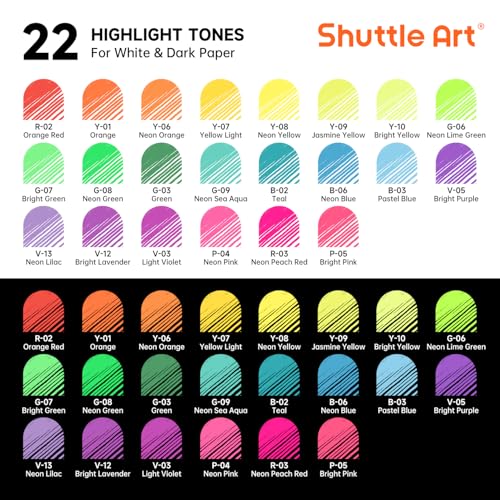 Shuttle Art Colored Pens, 22 Highlight Tone Colors Cute Journal Pens 0.6mm Fine Point Colored Gel Pens for Black Paper Adult Coloring Writing Drawing Journaling Note Taking School Office Home - color: 22 Highlight Tone