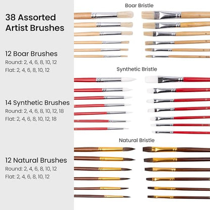 WA Portman 38pc Professional Acrylic Paint Brush Set with 5 Palette Knives