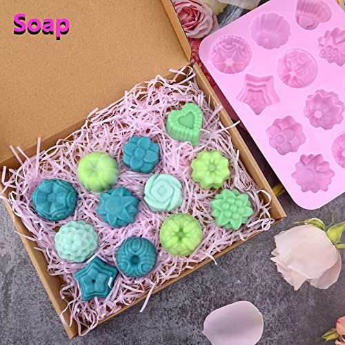 Sakolla 3 Pack Flower Soap Molds, 12 Cavities Different Shapes Silicone Molds for Soap, Lotion Bar, Bath Bombs, Chocolate, Candy - color: Flower/3 Colors