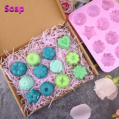 Sakolla 3 Pack Flower Soap Molds, 12 Cavities Different Shapes Silicone Molds for Soap, Lotion Bar, Bath Bombs, Chocolate, Candy - color: Flower/3 Colors