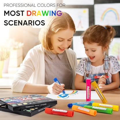 48 Pack Tempera Paint Sticks,24 Colors Washable Paint Sticks for Kids,Non-Toxic,90s Quick Drying, Allergen Free and High Coverage Solid Tempera Paint Stick,Ideal Gifts for Kids and Toddlers - color: (12 Classic+6 Metallic+6 Neon) X2