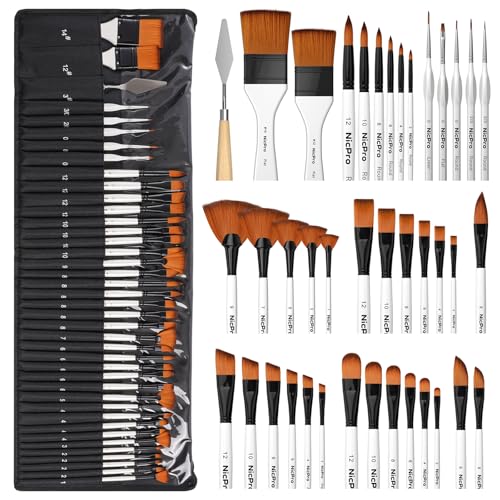 Nicpro 40 PCS Paint Brush Set, Professional Acrylic Paint Brushes - color: White, size: 40 Pieces