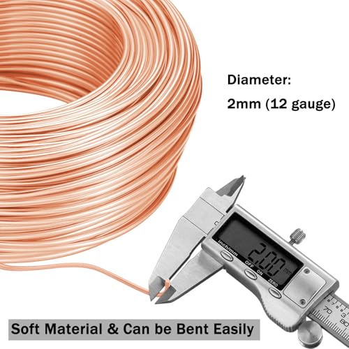 12 Gauge Aluminum Wire, 105 Feet 2mm Bendable Metal Craft Wire for Sculpting, Armature, Jewelry Making, Floral Making, Doll Making, Modelling, Crafting, Bonsai Training (Copper) - color: Copper