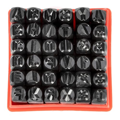 NEIKO 02624 Number and Letter Punch Set with Heat-Treated Steel Punches for Imprinting and Arts and Crafts, 1/4-Inch Shaft, 36-Piece Stamp Set - size: 6mm - 1/4"