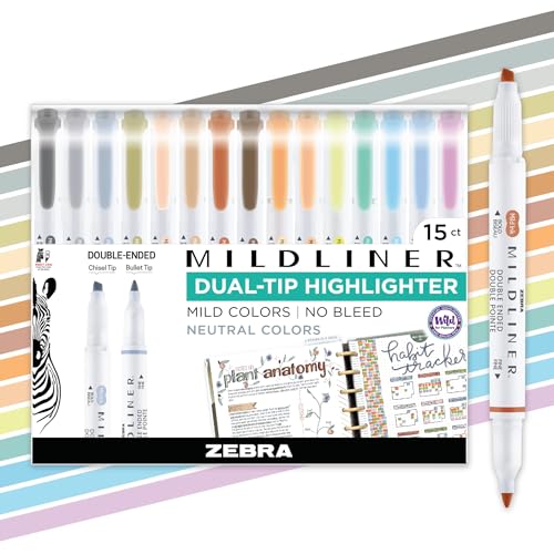 Zebra Pen MILDLINER Highlighter, Neutral Vintage Colors, Dual Tip, 15-Pack - color: Neutral Vintage E, size: 1 Count (Pack of 15)