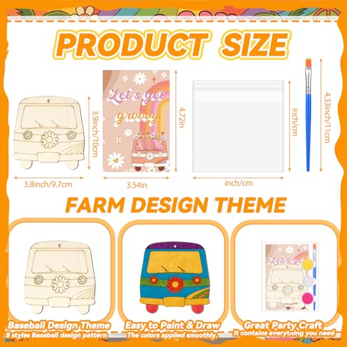 Saypacck 24 Pcs Groovy Boho Hippie Party Favors Wooden Paint Craft Kits | Retro Daisy Rainbow Decorations for Goodie Bags, Bulk Thank You Gifts with Organza Pouch, Boho Hippie Activities for Kids - style: Modern