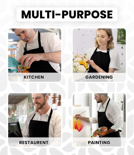 Adjustable Bib Apron 100% Polyester Kitchen Aprons Waterdrop Resistant Aprons with Adjustable Strap, Pockets & Long Ties - color: Black, style: Pack of 2