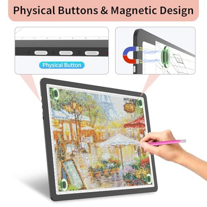 YINGWOND Rechargeable A3 Light Pad for Diamond Painting with 4000mAh Battery,Side Physical Buttons,Diamond Art Light Board,Magnetic Light Pad 13.4x18.2,LED Light Box for Tracing,Drawing,Weeding Vinyl - style: Rechargeable A3 Black