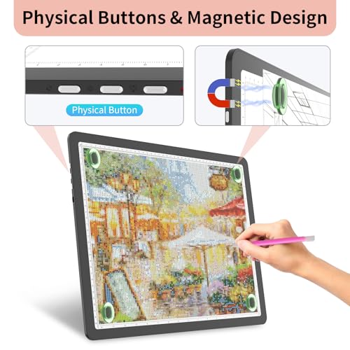 YINGWOND Rechargeable A3 Light Pad for Diamond Painting with 4000mAh Battery,Side Physical Buttons,Diamond Art Light Board,Magnetic Light Pad 13.4x18.2,LED Light Box for Tracing,Drawing,Weeding Vinyl - style: Rechargeable A3 Black