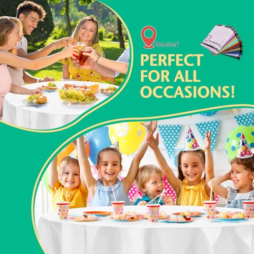 White Round Disposable Plastic Tablecloth 84 Inch [10-Pack] - Bulk Waterproof Party Supplies, Easy Cleanup - color: Fa2 - White, size: 10 PACK | Round | 84 Inch