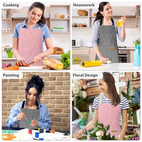 VALOME 2 Pack Kitchen Aprons with Pockets, Cooking Chef Apron for Men Women | Adjustable Neck Strap, Unisex Bib Soft Aprons, Cotton-Blend, for Grilling Cooking Gardening Baking - color: Pink & Black
