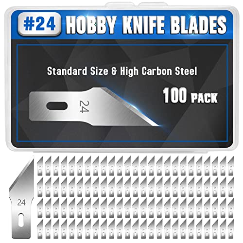 DIYSELF 100 Pack Hobby Knife Blades #24, Carbon Steel Precision Blades | High carbon steel hobby knife refills and craft precision knife blades for detailed cutting and craft projects - style: #24