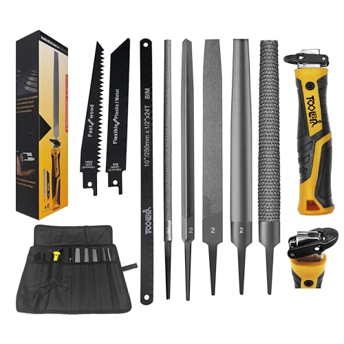 TOOLAN: File Set, File & Saw Set. metal file,metal files tools for steel,Professional Steel File Triangle/Flat/Half-Round/Round Files for MetalWoodPlastic,Woodworking, Blade Quick Change Mechanism - color: 8-in-1 File Set