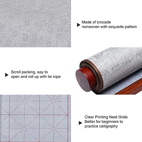 MEGREZ Reusable Water Writing Calligraphy Cloth Set No Ink Practice Kit | 32 grids, 4pcs set, brush pen & water dish, copy template, multi color options, mess-free, calligraphy practice - color: Silver
