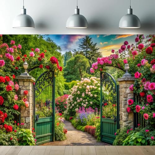 8X10FT Spring Photography Backdrop Garden Window Scenery with Blooming Flowers, Outdoor Landscape Photo Background for Portraits, Parties, Studio, Wedding & Event Decor, Backdrop for Photoshoot 088 - size: 10 x 8ft
