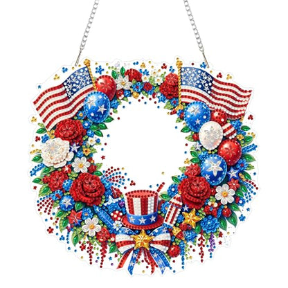 Eiflow Acrylic Diamond Art Hanging Kit for Adults 4th of July, DIY Diamonds Painting Door Hanging Board Kit, Special Crystal Diamond Art Painting Pendant Ornament (Patriotic Wreath) - color: Patriotic Wreath