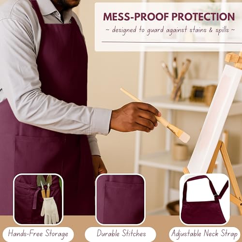 Native Fab Kitchen Apron 2 Pack - 100% Cotton Adjustable, Durable Apron with Pockets, Perfect for Cooking, Baking, Grilling - color: Burgundy Wine