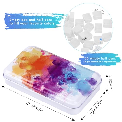 PEVART Empty Watercolor Paint Palette, Metal Box Mixing Palette Case with 50 Water Color Half Pans and Fold-Out Palette Tin Paint Tray Travel Watercolor Set,Acrylic, Gouache, Oil Painting - color: Colorful, size: 50 Half Pans