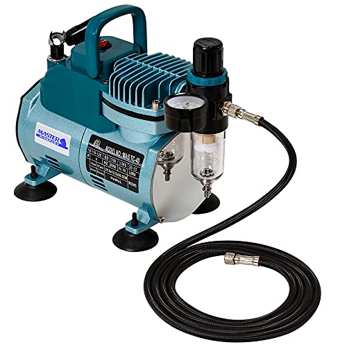 Master Airbrush Model TC-40 Air Brush Compressor Kit - Cool Runner Professional Single-Piston Airbrush Compressor with Regulator, Gauge, Water Trap Filter, 2 Holders & Air Hose
