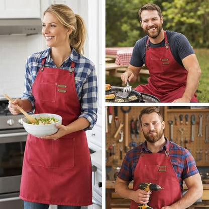 Chef Aprons for Men Canvas Apron with Large Pockets and Adjustable Neck Strap for Cooking,BBQ, Gardening - color: Hot Pink