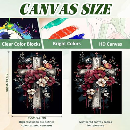 ICYANART Paint by Numbers Kit for Adults Beginner Cross Number Painting | Cross Paint by Number for Adults Beginners, Acrylic Religion Painting by Numbers, Religion Paint by Numbers 16x20 In - color: Cross