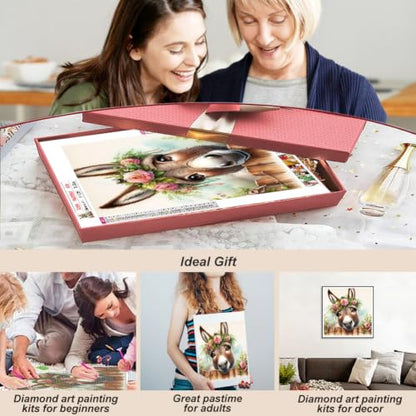 hill froeistung 5D Donkey Diamond Art Painting Kits for Adults | Animals Diamond Art for Beginners, DIY Full Drill Flower Diamond Art Painting(12X12 inch) - color: HF-A059