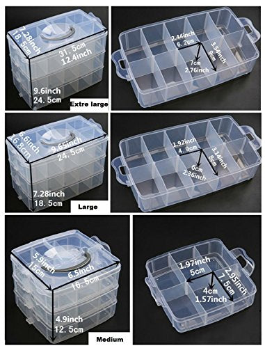 Kamay's Extra Large 3 Tier Stackable Adjustable Compartment Slot Bead Craft Jewellery Tool Storage Organiser Snap-Lock Tray Container, with 30 Compartments, Container Box,White - style: Extra Large 3 Tier 30 Compartments