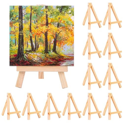 Eboot 12 Pack 5" Mini Wood Display Easel Natural Wooden Tripod Holder Stand Artist Mini Easel Tabletop Canvas Stand for Painting Arts Crafts Easels for Display Card Photo
