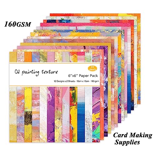 Scrapbook Paper, 24 Sheets 6"×6" 160gsm Single-Sided Patterned Cardstock - color: 24 sheets-oil painting