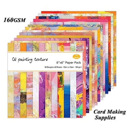 Scrapbook Paper, 24 Sheets 6"×6" 160gsm Single-Sided Patterned Cardstock - color: 24 sheets-oil painting