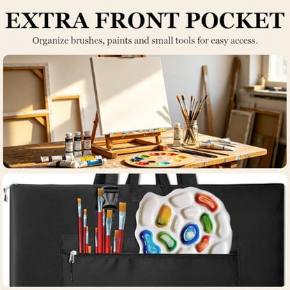 Light Weight Art Portfolio Tote Bag 18'' x 24'' Black Waterproof Canvas Carrying Storage Case with Detachable Shoulder Strap For Photography Artwork Poster Sketching Drawing - size: 18 x 24 Inch