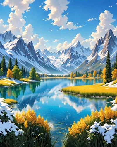 ldazao Mountain Paint by Numbers for Adults-Landscape Paint by Number on Canvas Without Frame, DIY Forest Scenery Oil Painting for Gift Home Wall Decor(16x20inch) - color: SZ0024