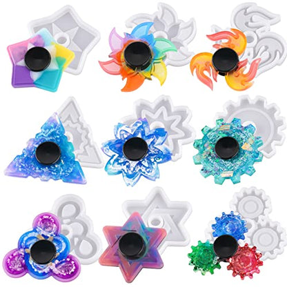 NiArt Fidget Spinner Silicone Resin Mold Kit, 9 Molds, 10 Bearings Set - size: 9 Molds (D)+ 10 BLACK Bearings