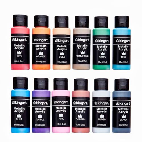 KINGART Studio Acrylic Craft Paint, 60ml Bottle, Set of 12 Metallic Colors